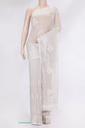 Grey Blended Chiffon Saree with Embroidery on the body and Embroidery Border.  displayed on a mannequin