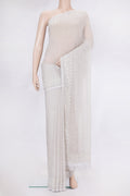 Grey Dual Tone Blended Chiffon Saree with Embroidery on the body and Sequin Border.  displayed on a mannequin