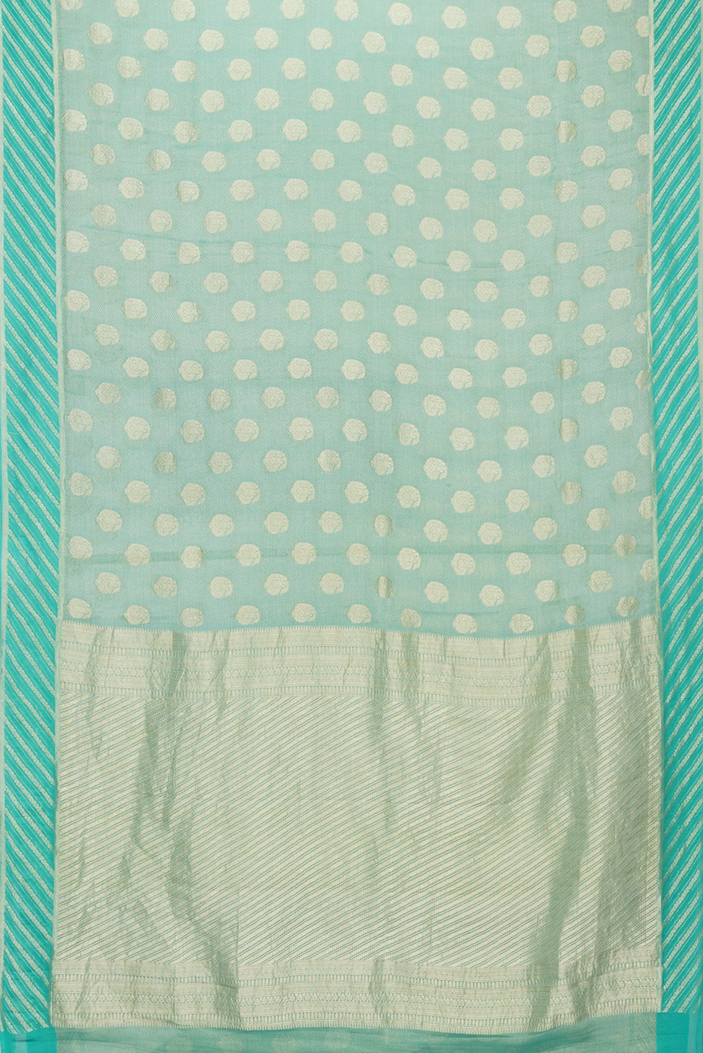 Flat view of Sea Green Dual Tone Mysore Georgette Saree with Zari Brocade on the body and Fancy Border. 