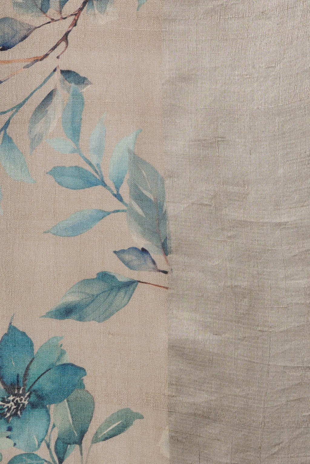 Border image of Beige Dual Tone Tussar Silk Saree with Printed design on the body and Zari Border. 