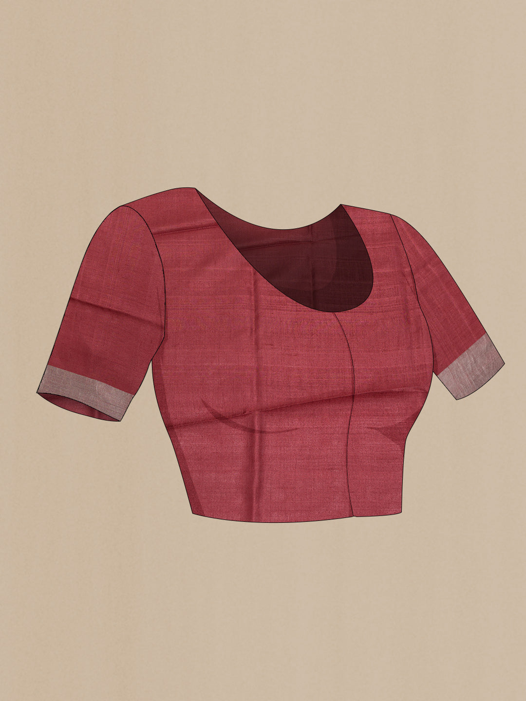 Close up image of the blouse of Maroon Dual Tone Tussar Silk SareePrinted design on the body and Zari Border