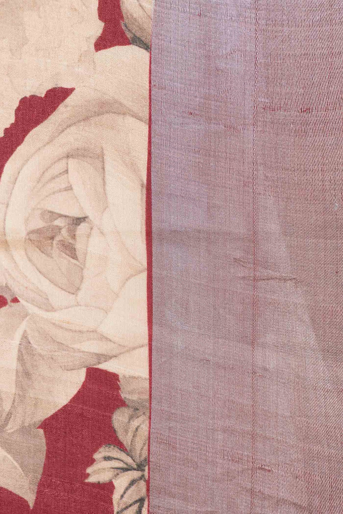 Border image of Maroon Dual Tone Tussar Silk SareePrinted design on the body and Zari Border