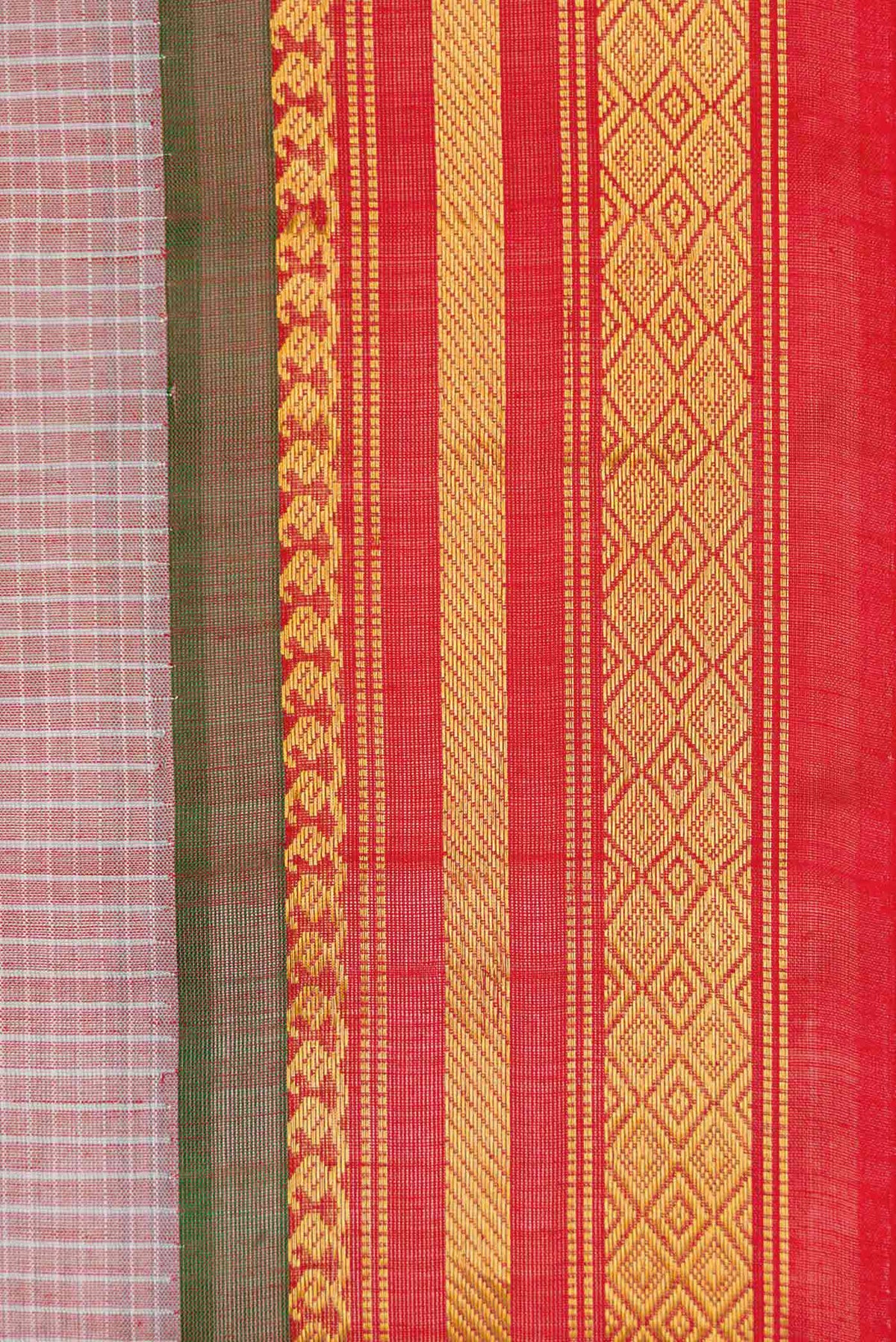 Border image of Red Gadwal cotton Saree with Checked design on the body and Silk Border