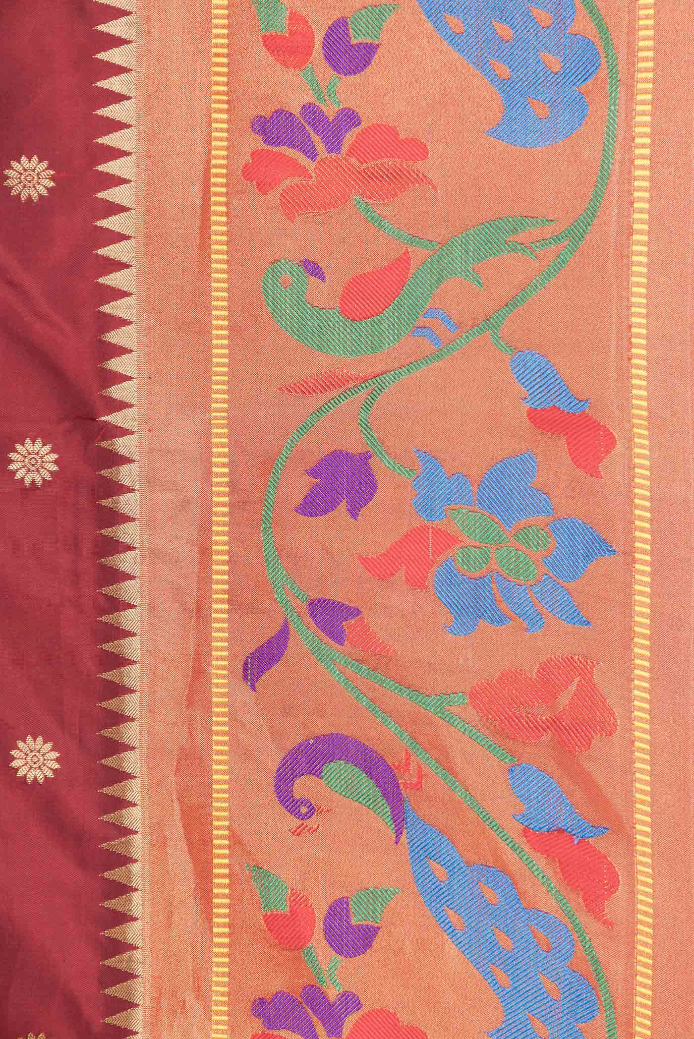 Border image of Maroon Dual Tone Paithani Silk Saree with Zari Butta on the body and Zari And Thread Border