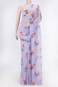 Lavender Dual Tone Mysore Georgette SareePrinted design on the body and Zari Border displayed on a mannequin