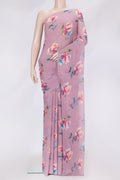 Pink Dual Tone Mysore Georgette Saree with Printed design on the body and Without Border.  displayed on a mannequin