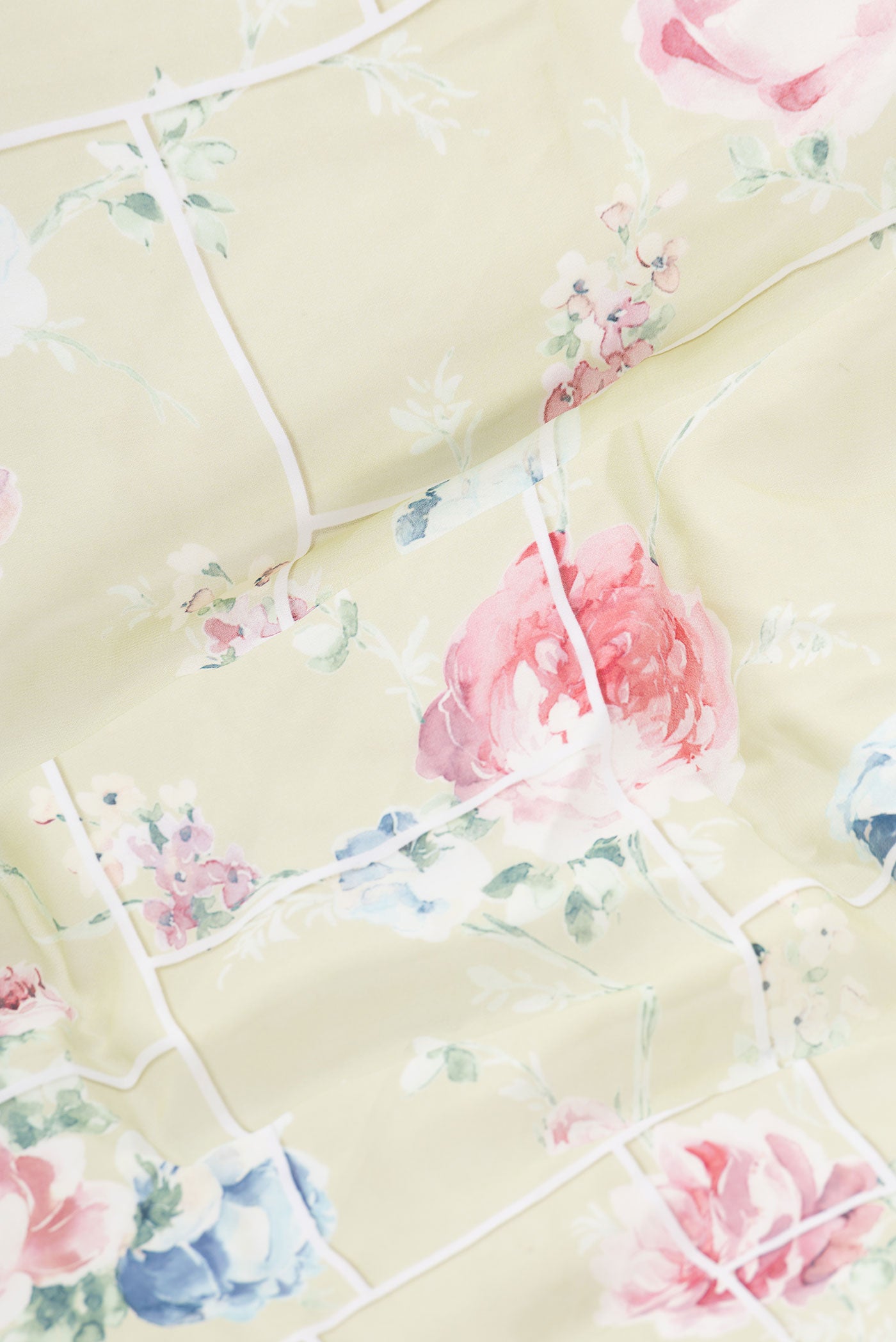 Close up of Pista Green Dual Tone Mysore Georgette SareePrinted design on the body and Without Border displaying folds