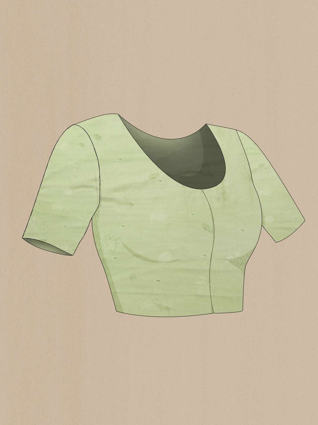 Close up image of the blouse of Pista Green Dual Tone Georgette Saree with Printed design on the body and Fancy Border. 