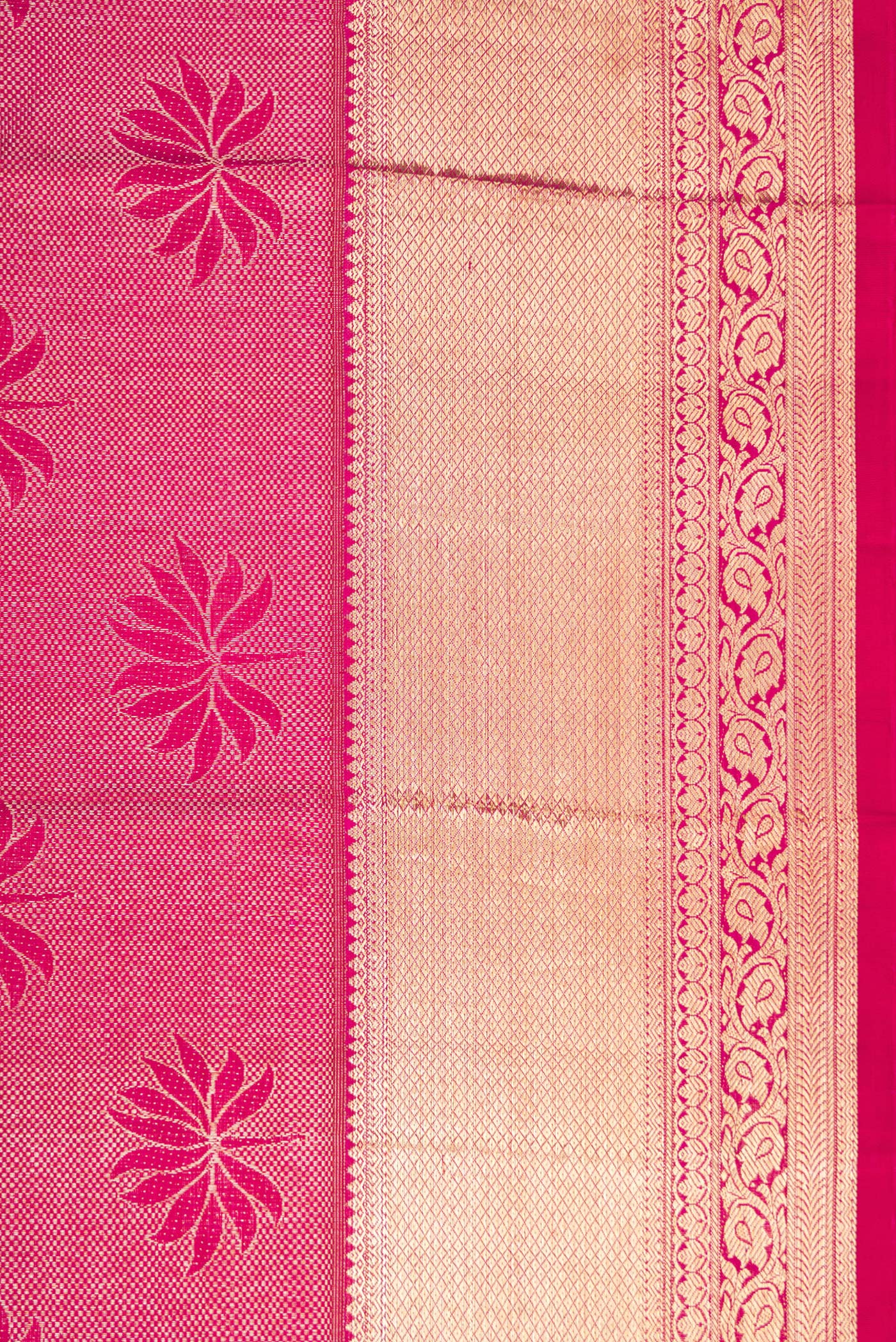 Border image of Pink Dual Tone Kanchipuram Silk Saree with Zari Brocade on the body and Zari Border. 