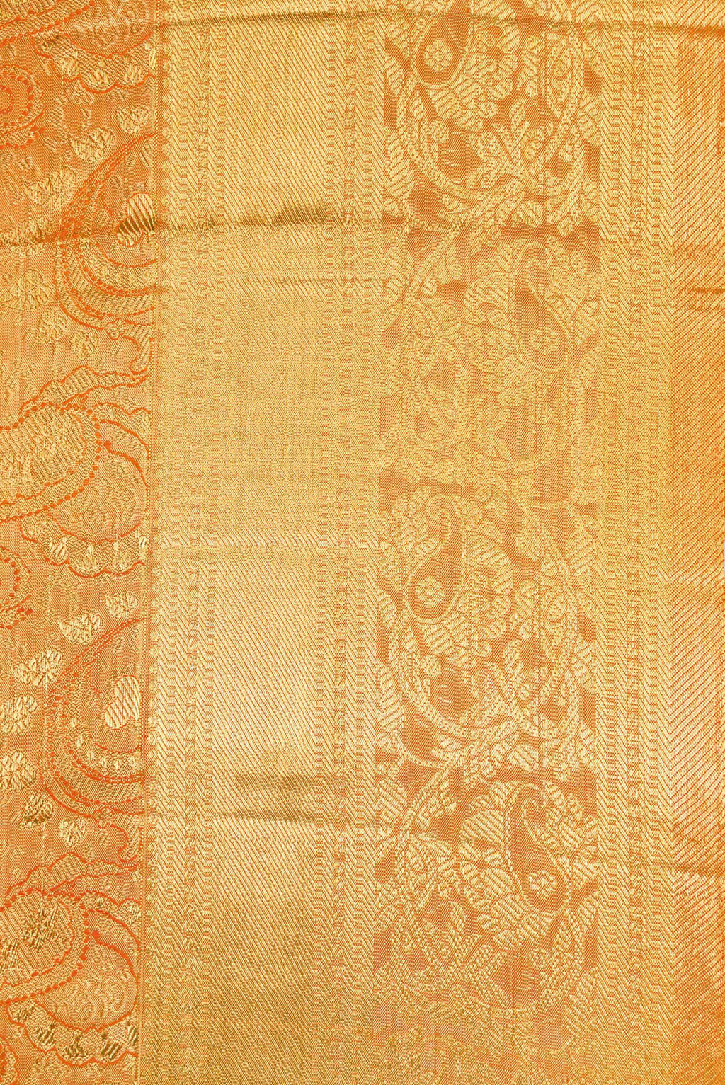 Border image of Orange Dual Tone Kanjivaram Tissue Silk Saree with Zari Brocade on the body and Zari Border. 