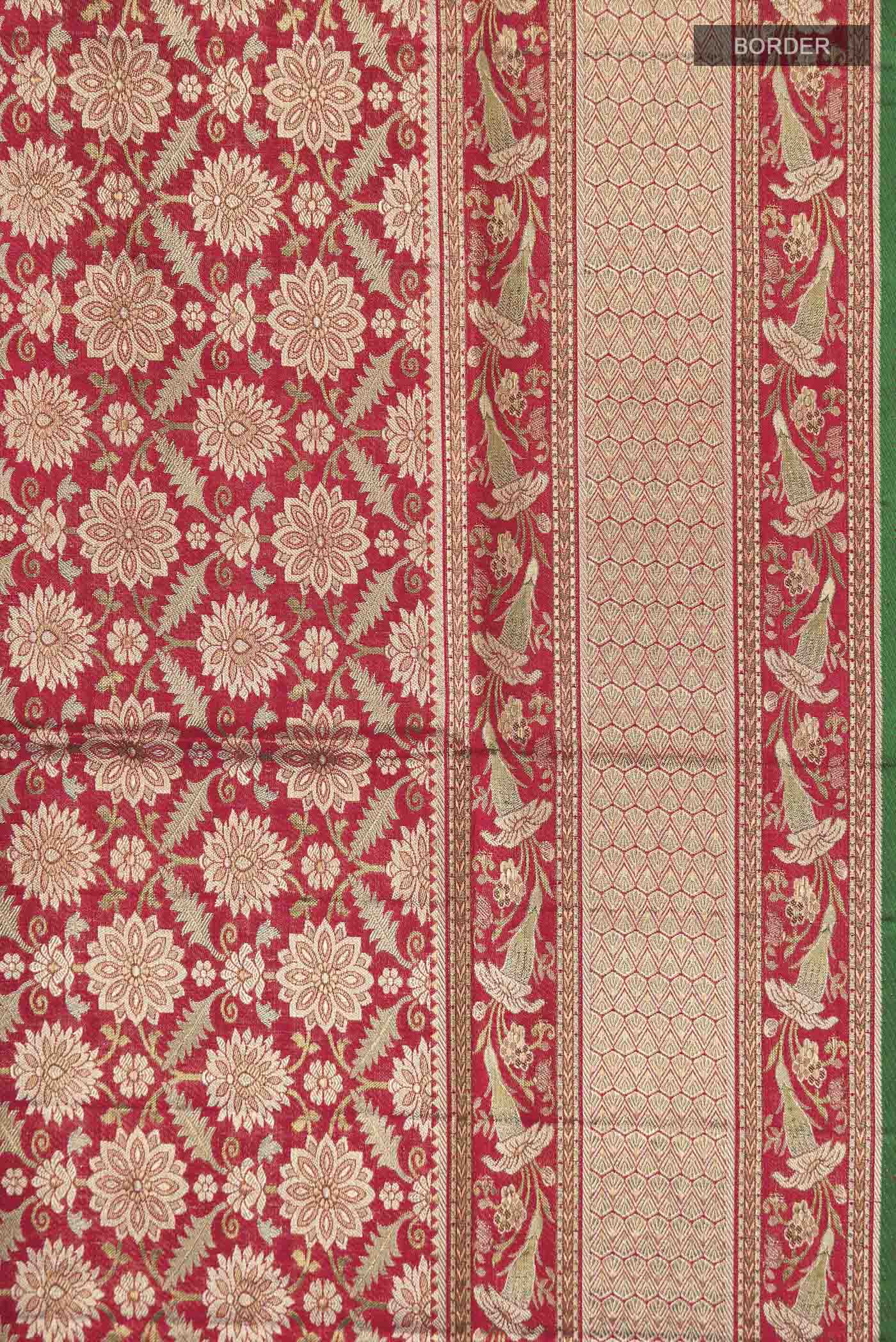 Border image of Red Kanchipuram Silk Saree with Zari Brocade on the body and Zari Border