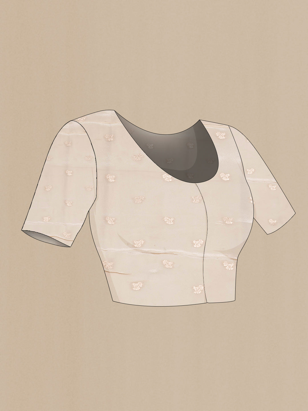 Close up image of the blouse of Rose pink Tussar Silk Saree with Stripes on the body and Thin Zari Line