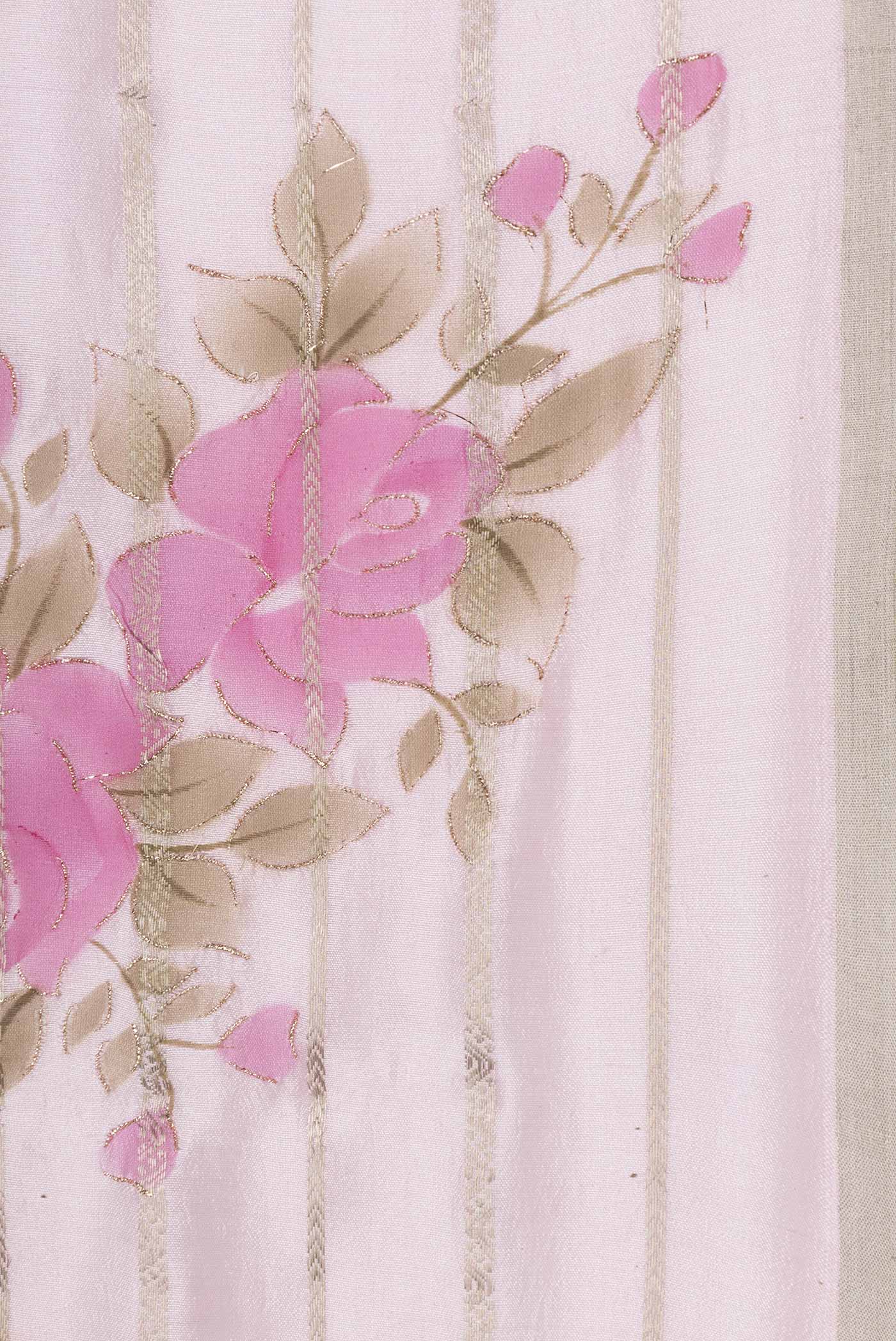 Border image of Rose pink Tussar Silk Saree with Stripes on the body and Thin Zari Line