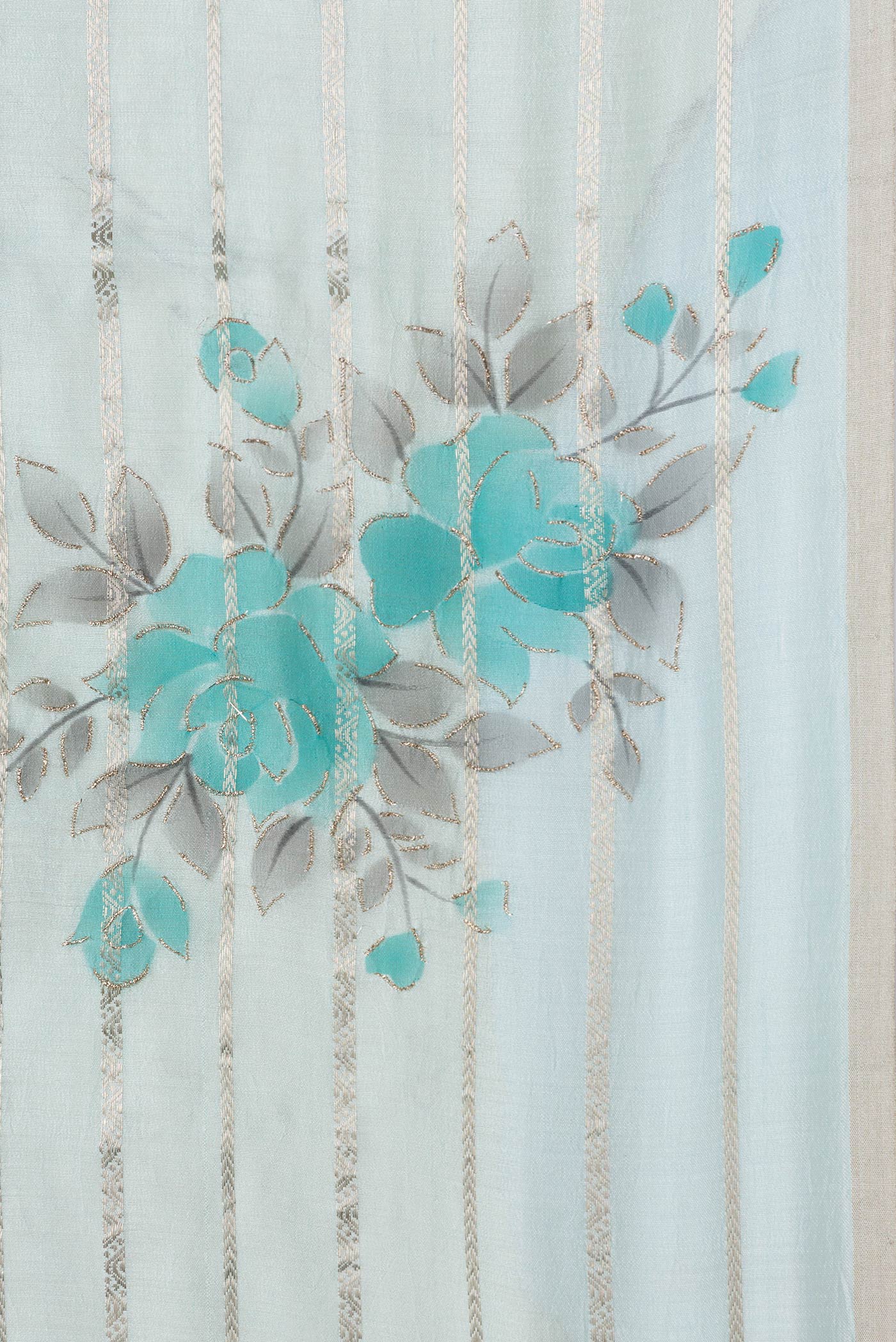 Border image of Sky Blue Dual Tone Tussar Silk Saree with Stripes on the body and Zari Border. 