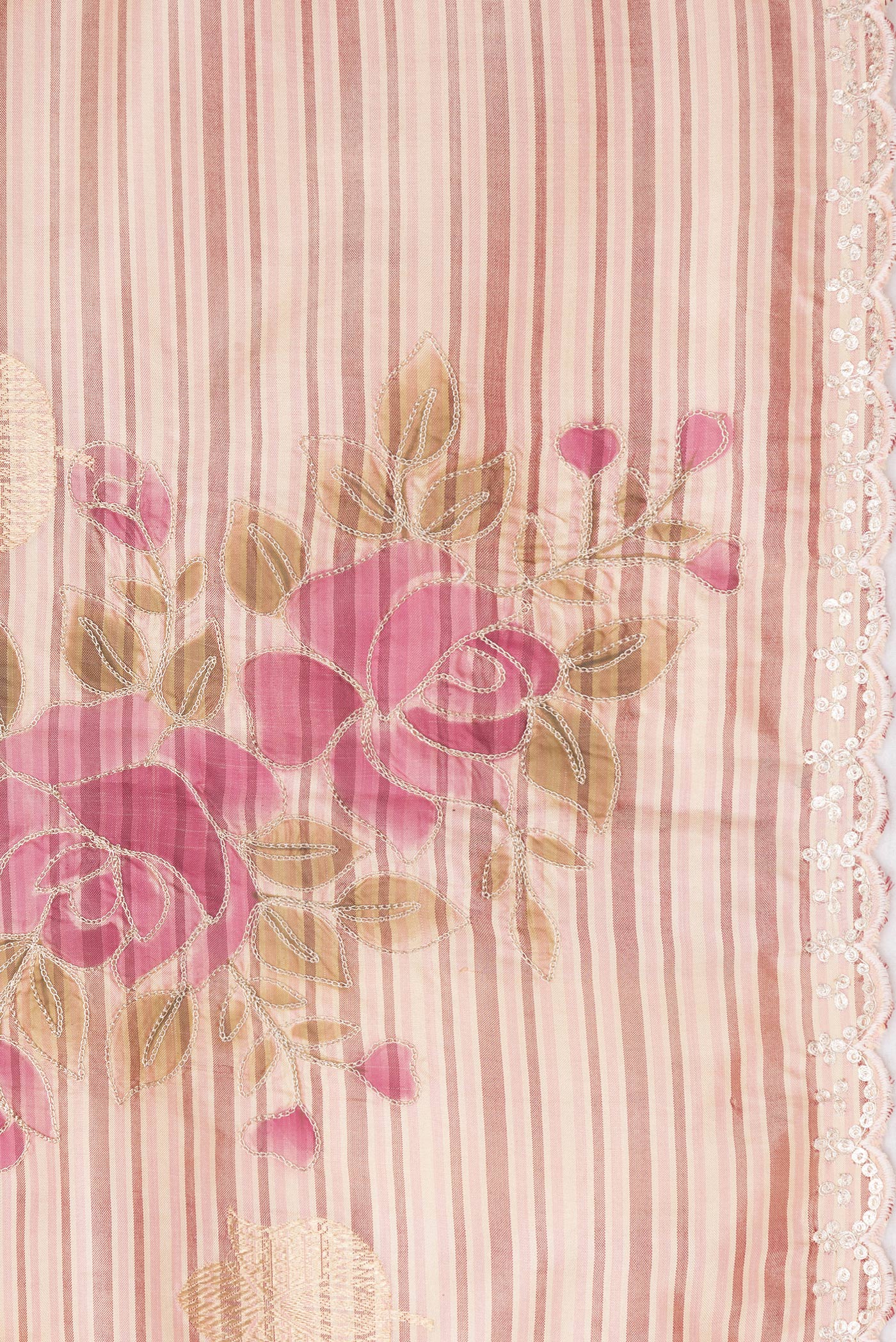 Border image of Beige Dual Tone Kanchipuram Silk Saree with Stripes on the body and Embroidery Border. 