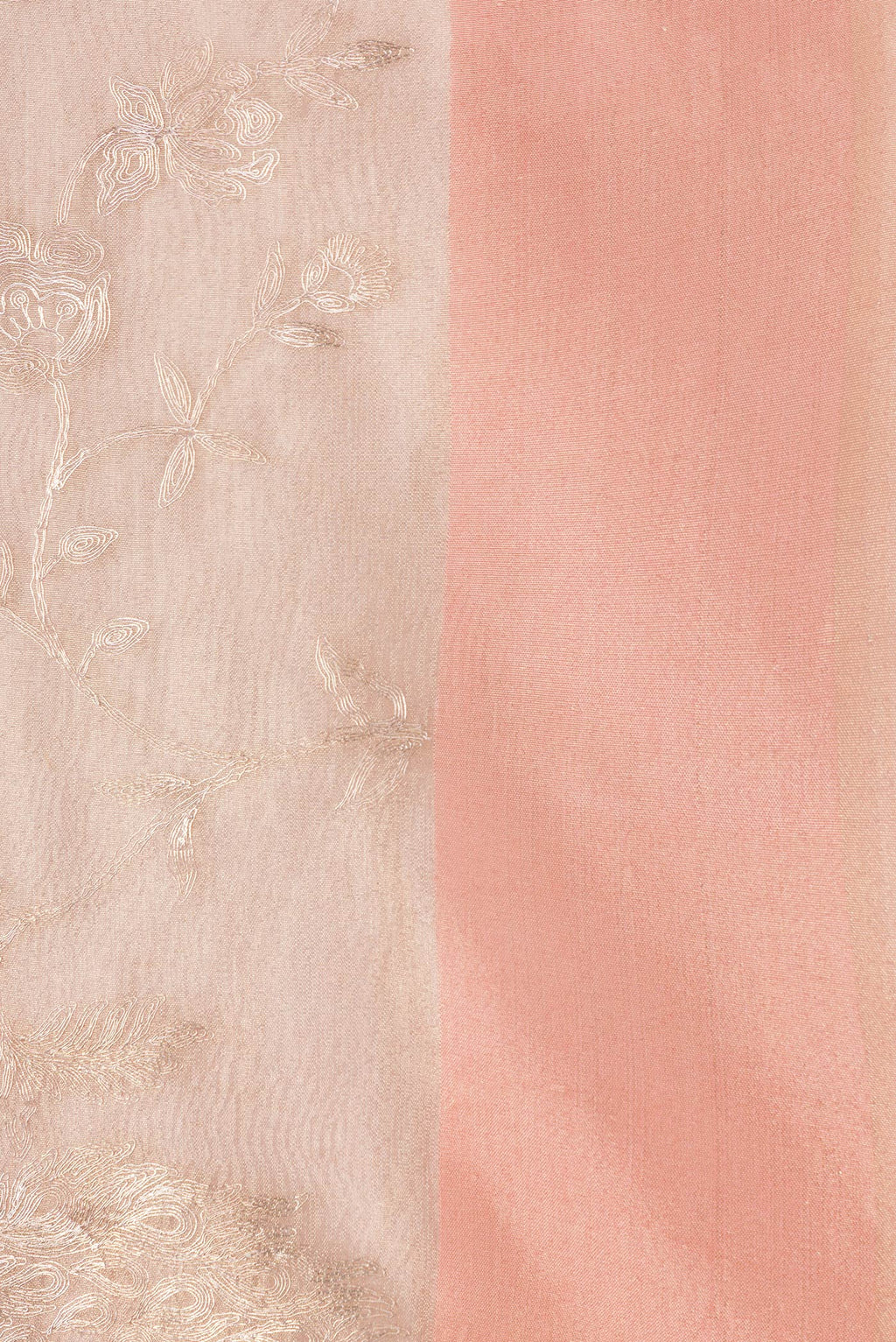 Border image of Rose Gold Dual Tone Organza Silk Saree with Zari Brocade on the body and Plain Border. 
