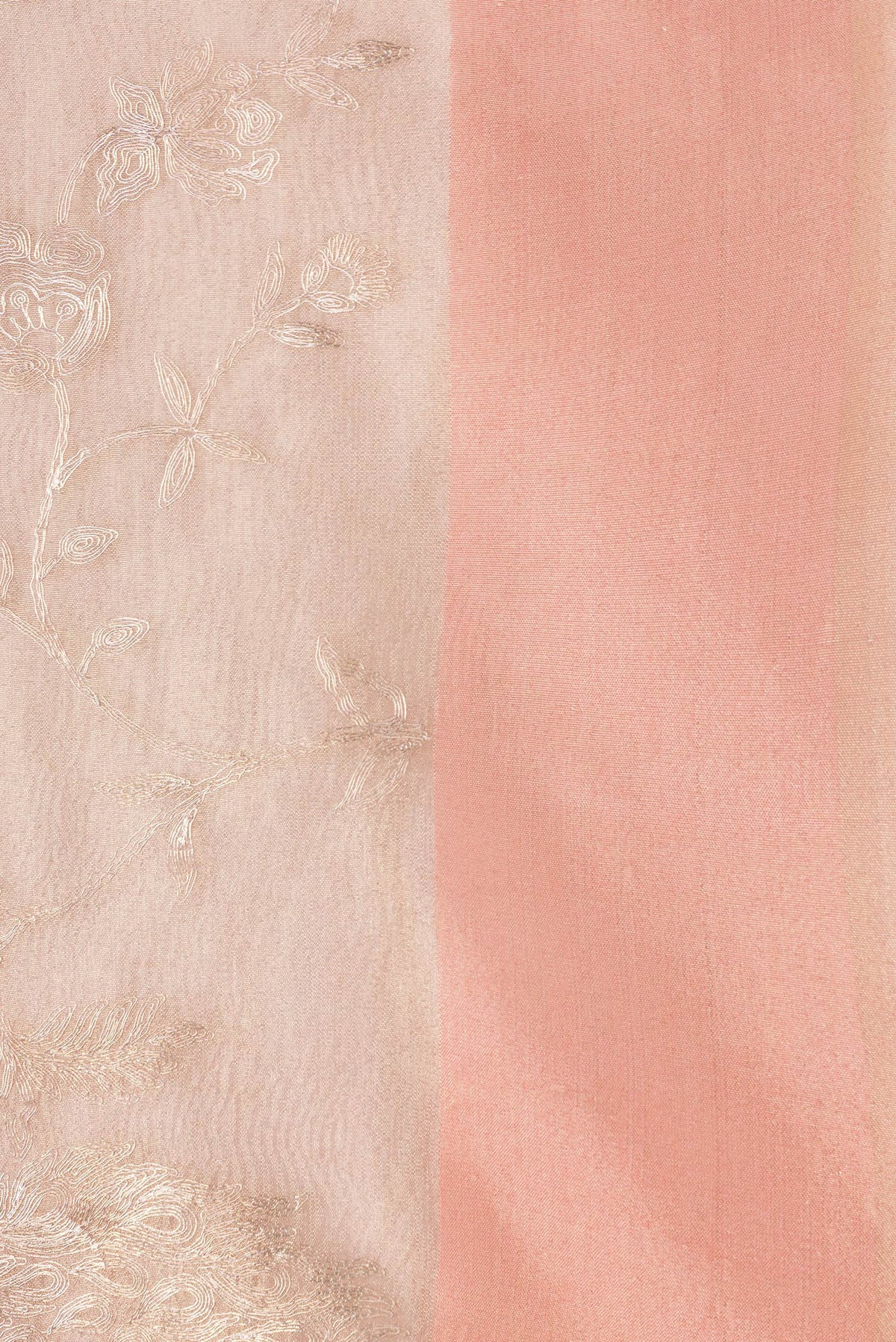 Border image of Rose Gold Dual Tone Organza Silk Saree with Zari Brocade on the body and Plain Border. 