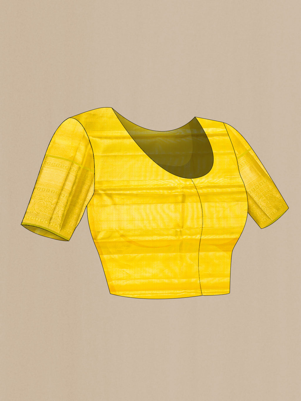 Close up image of the blouse of Green Dual Tone Kanchipuram Tissue Silk Saree with Zari Brocade on the body and Zari Border. 