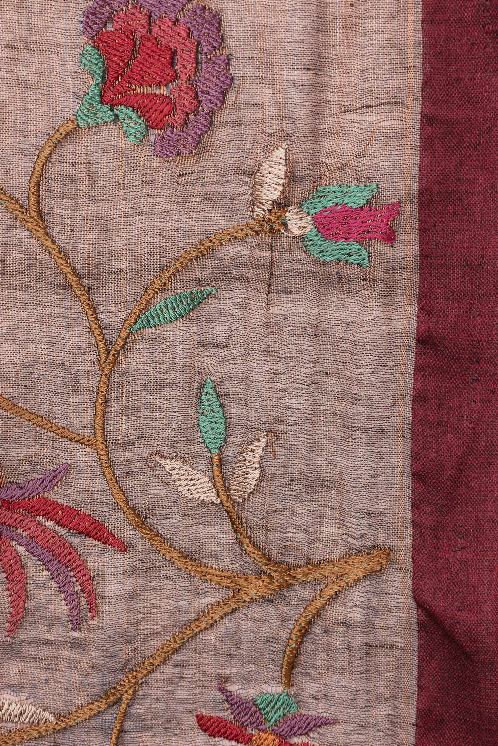 Border image of Maroon Dual Tone Organza Silk Saree with Embroidery on the body and Zari Border. 
