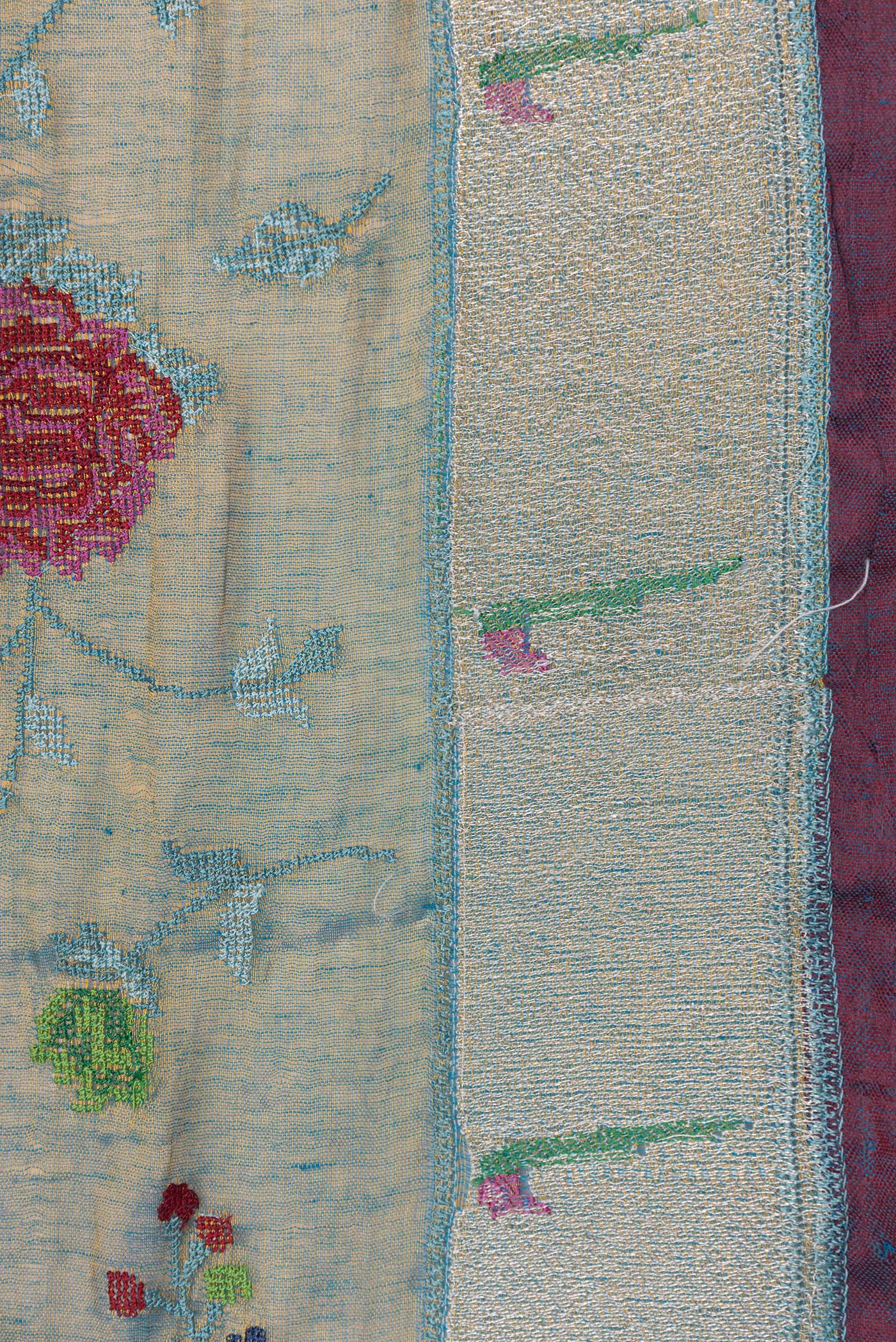 Border image of Pista Green Dual Tone Organza Silk Saree with Embroidery on the body and Zari Border. 
