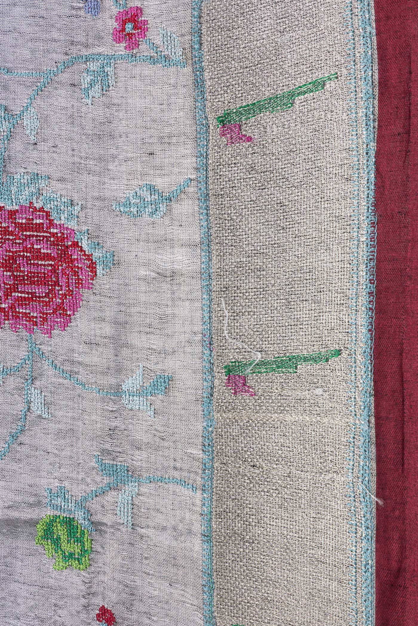 Border image of Grey Dual Tone Organza Silk Saree with Embroidery on the body and Paithani Border. 