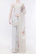 Grey Dual Tone Mysore Georgette Saree with Zari Butta on the body and Zari Border displayed on a mannequin