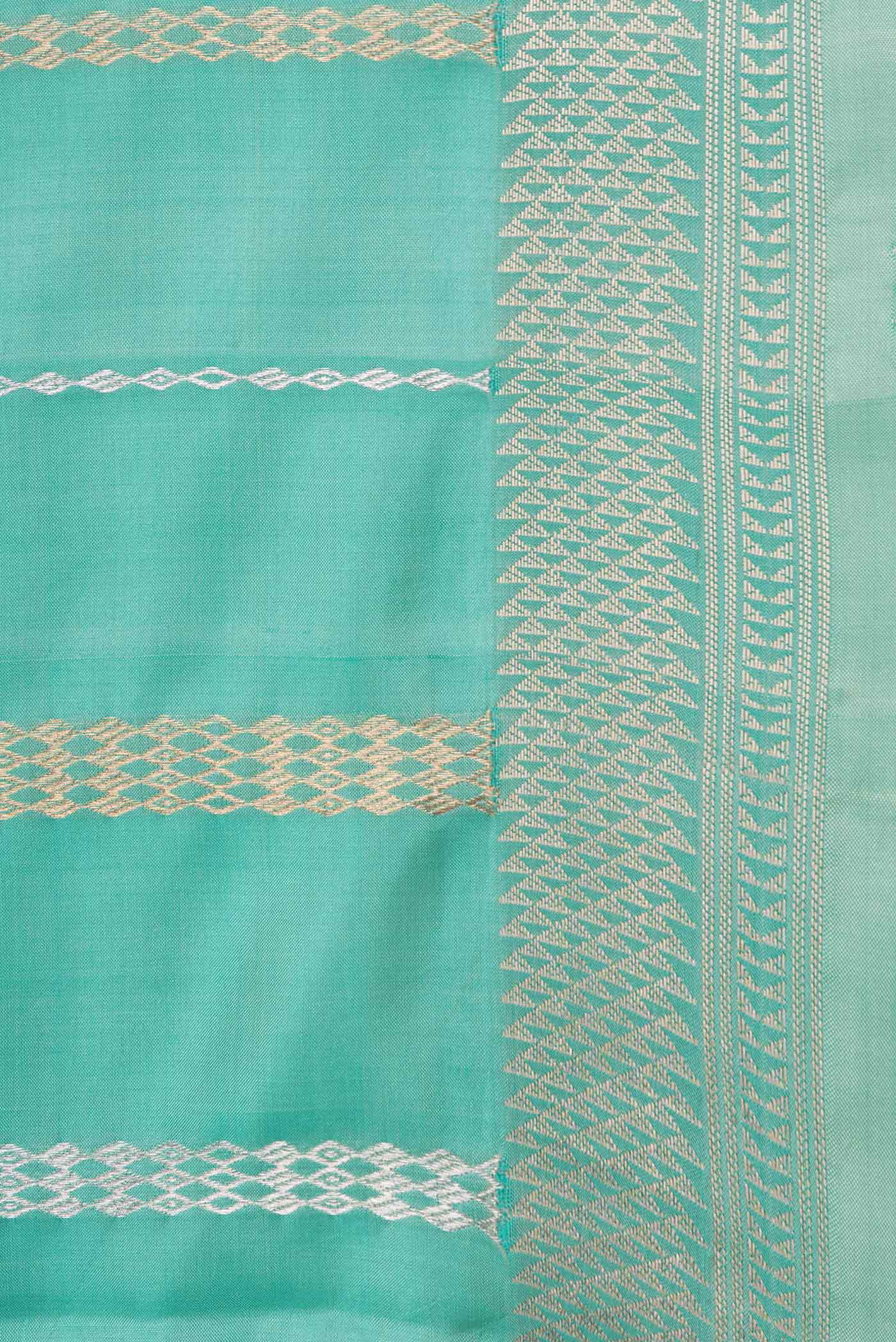Border image of Sea Green Dual Tone Banarasi Silk Saree with Stripes on the body and Zari Border. 