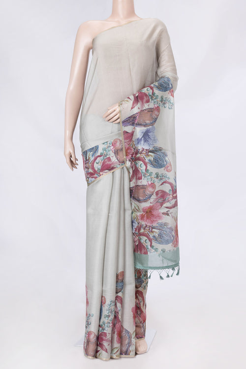Beige Dual Tone Kota Silk Saree with Checked design on the body and Printed Border displayed on a mannequin