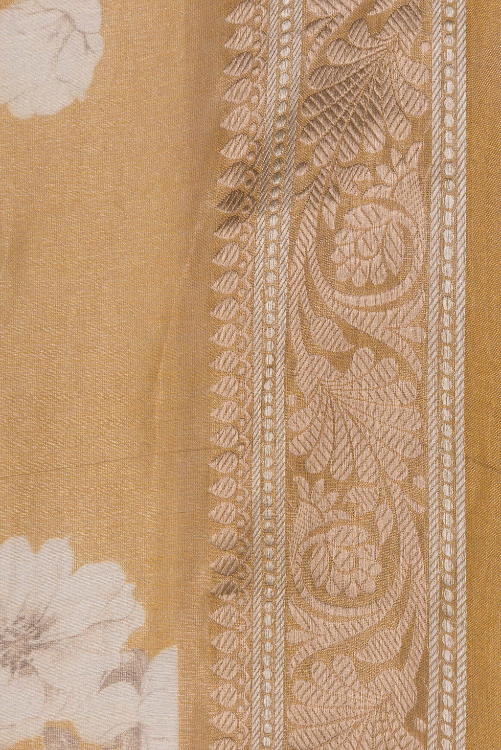 Border image of Mustard Dual Tone Organza Silk Saree with Printed design on the body and Zari Border. 