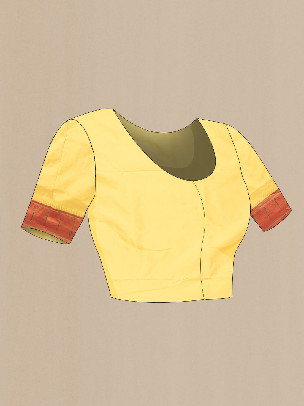 Close up image of the blouse of Yellow Dual Tone Paithani Silk Saree with Zari Butta on the body and Paithani Border