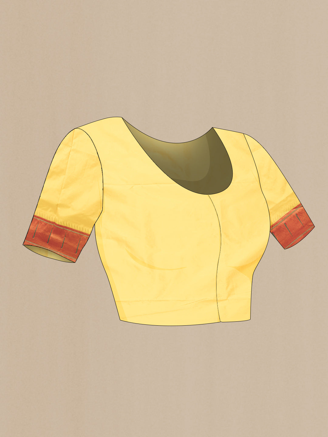 Close up image of the blouse of Yellow Dual Tone Paithani Silk Saree with Zari Butta on the body and Paithani Border