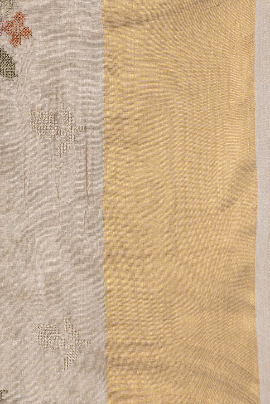 Border image of Beige Dual Tone Tussar Silk Saree with Embroidery on the body and Zari Border. 