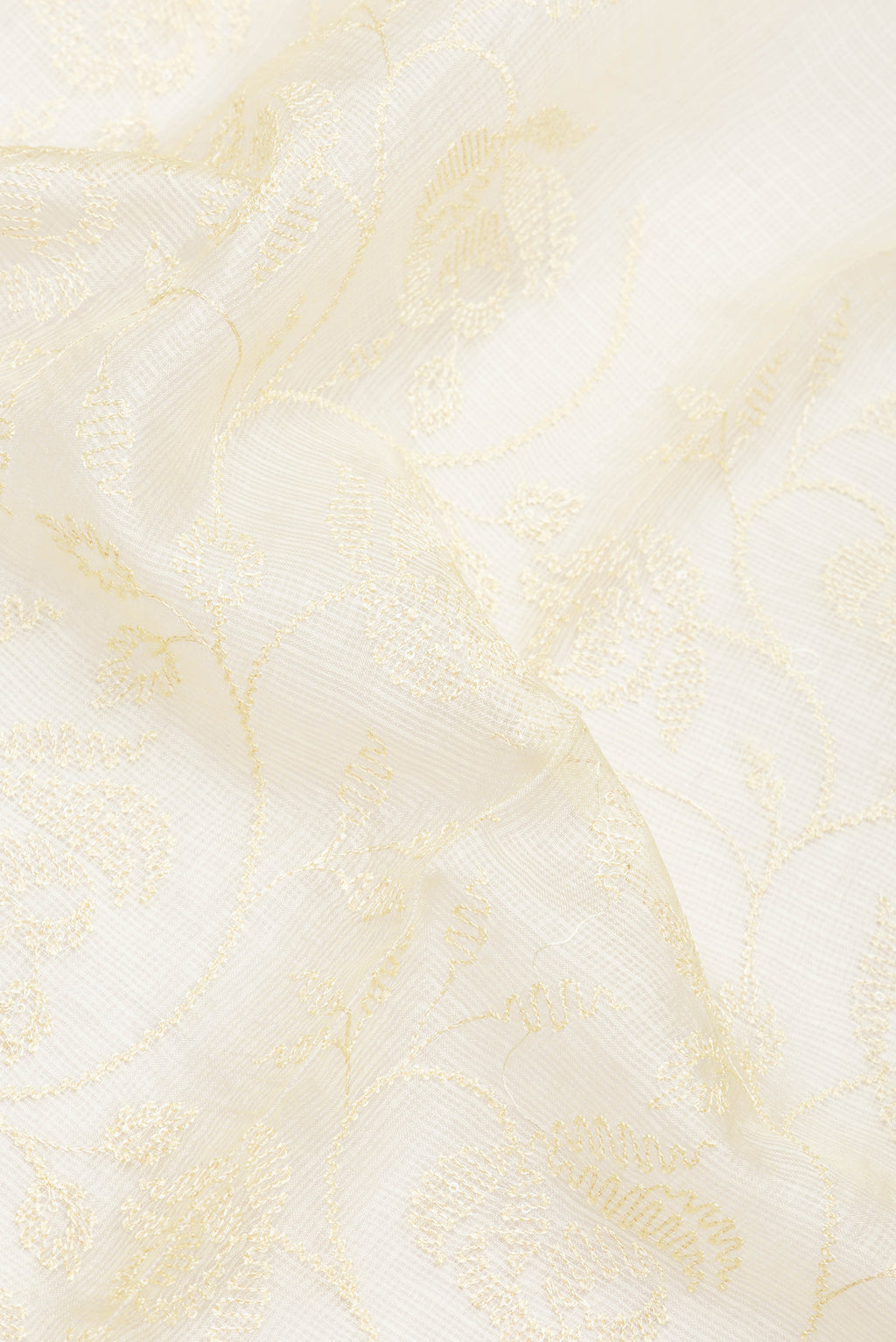 Close up of Sandal Dual Tone Kota Silk Saree with Embroidery on the body and Zari Border.  displaying folds
