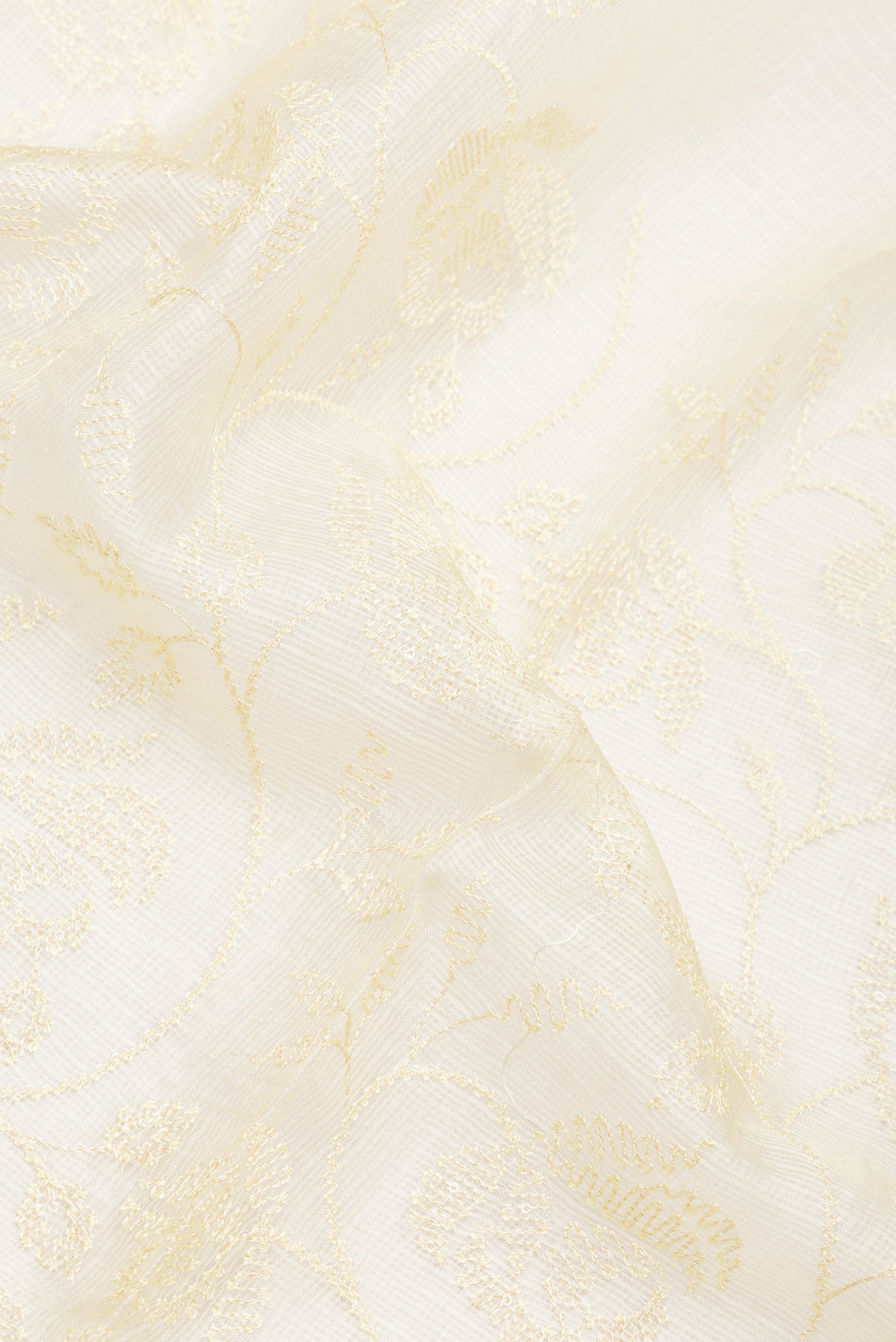Close up of Sandal Dual Tone Kota Silk Saree with Embroidery on the body and Zari Border.  displaying folds
