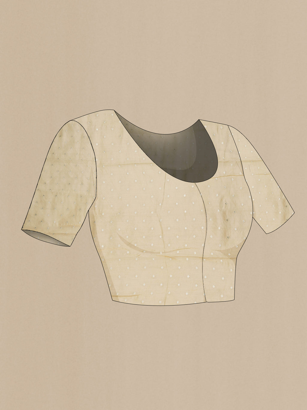 Close up image of the blouse of Sandal Dual Tone Organza Silk Saree with Embroidery on the body and Embroidery Border. 