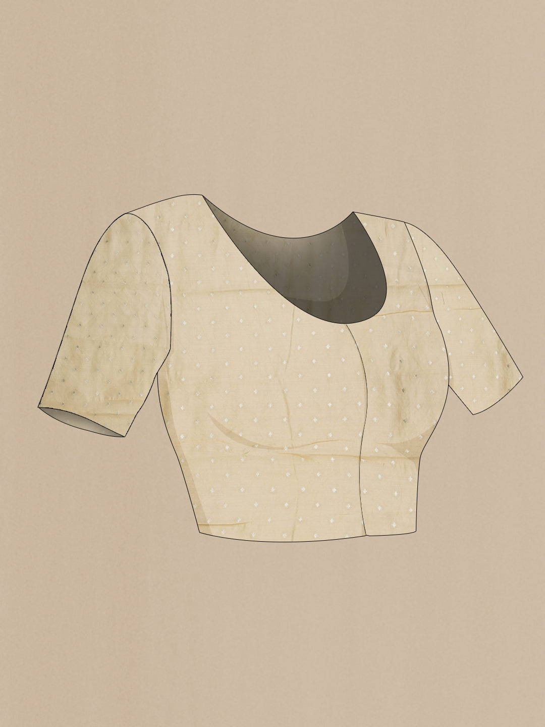 Close up image of the blouse of Sandal Dual Tone Organza Silk Saree with Embroidery on the body and Embroidery Border. 