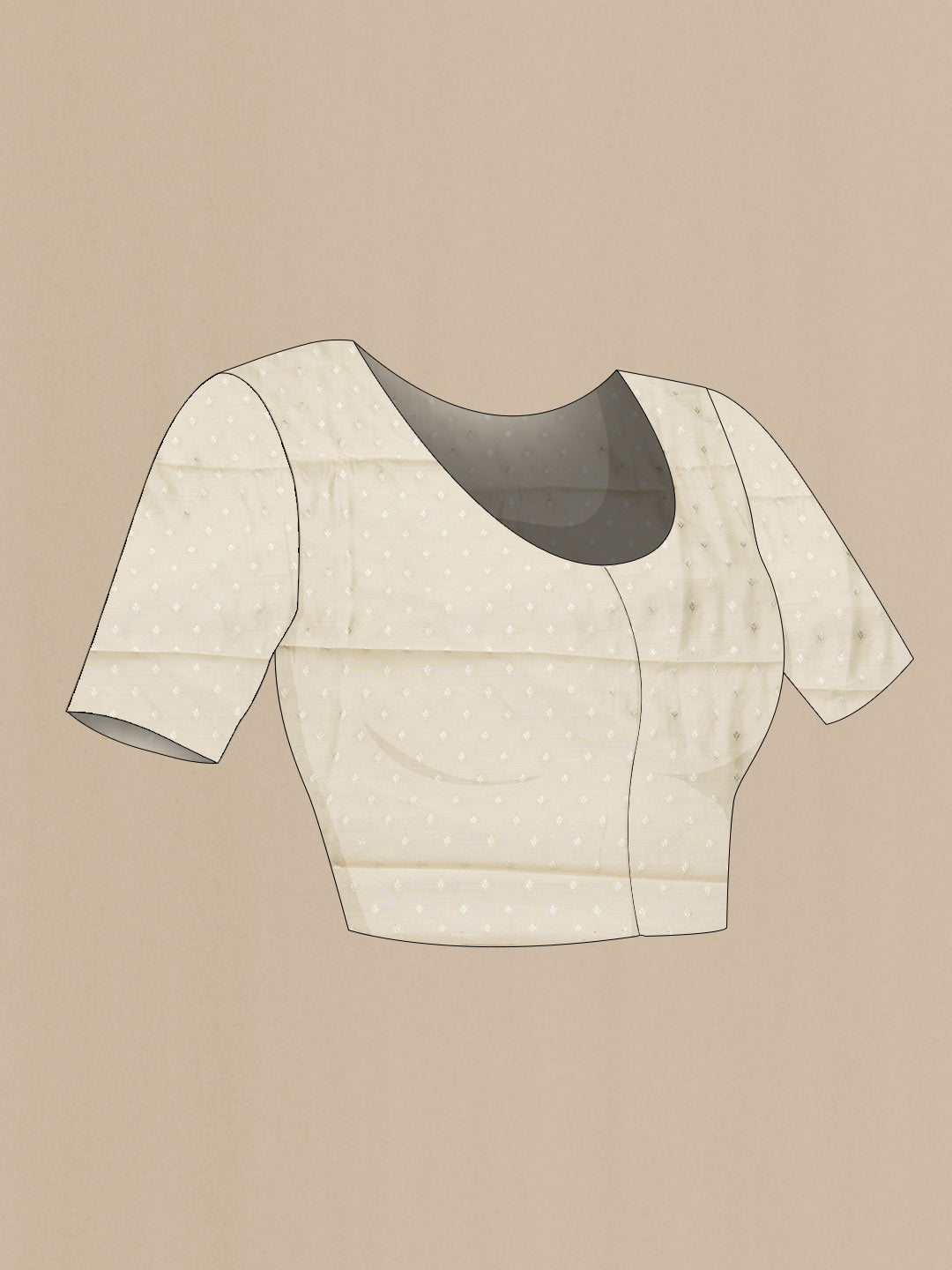 Close up image of the blouse of Beige Dual Tone Organza Silk Saree with Zari Brocade on the body and Embroidery Border. 
