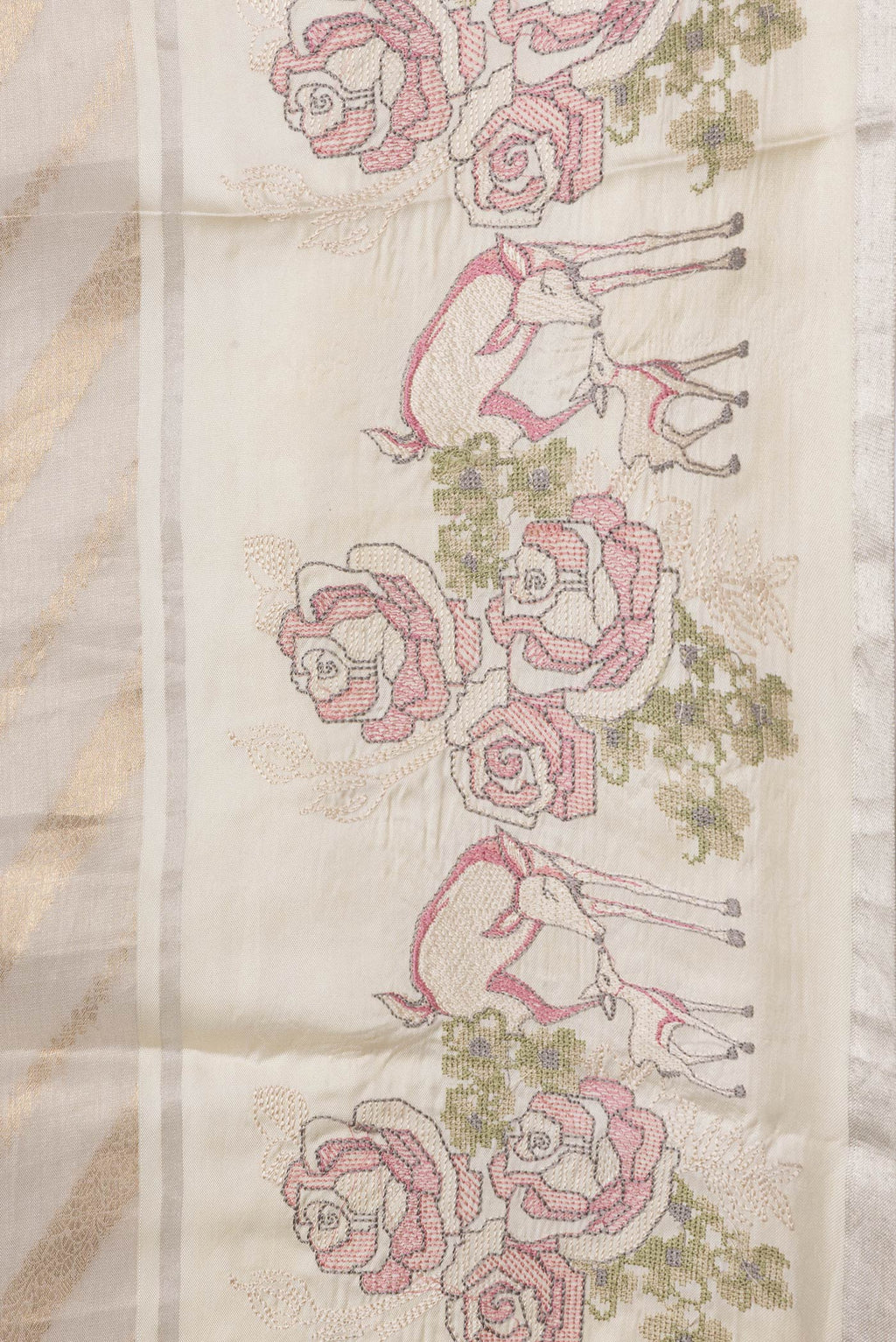 Border image of Beige Dual Tone Organza Silk Saree with Zari Brocade on the body and Embroidery Border. 