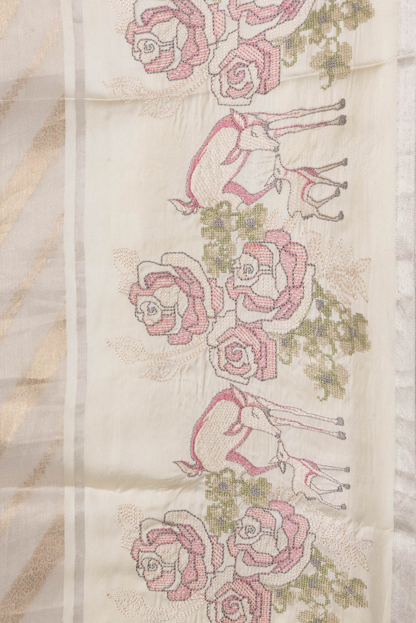 Border image of Beige Dual Tone Organza Silk Saree with Zari Brocade on the body and Embroidery Border. 