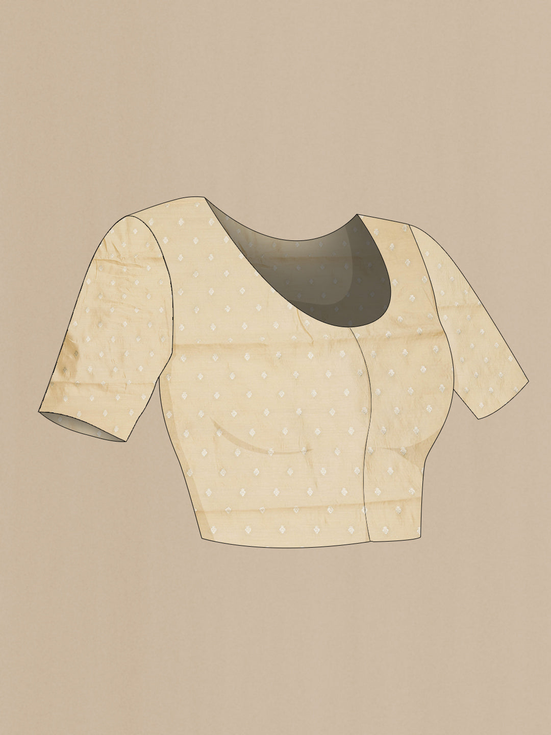 Close up image of the blouse of Beige Dual Tone Organza Silk Saree with Embroidery on the body and Embroidery Border. 