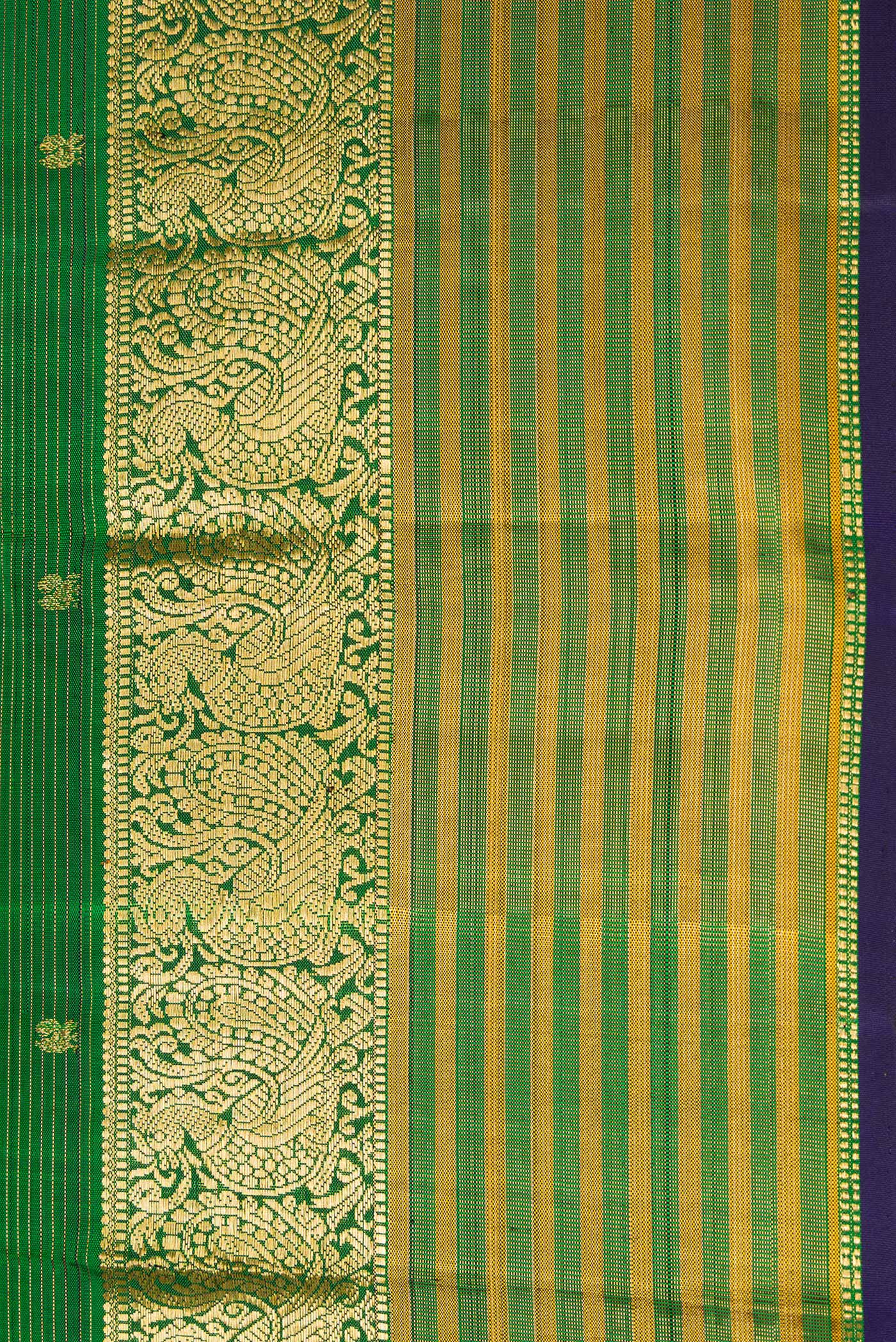 Border image of Green Dual Tone Kanjivaram Silk Saree with Stripes on the body and Zari Border. 