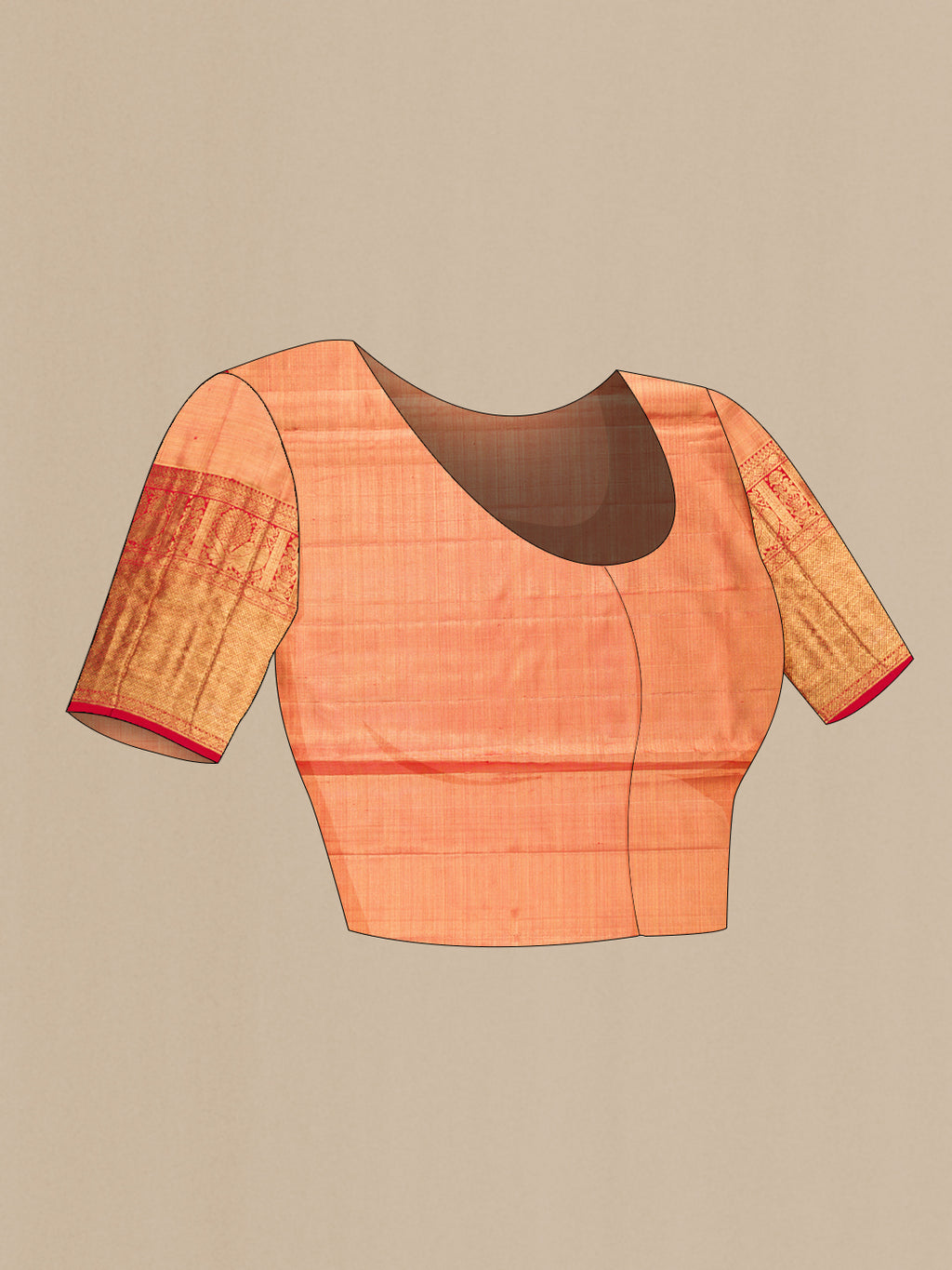 Close up image of the blouse of Gold Dual Tone Kanjivaram Tissue Silk Saree with Zari Brocade on the body and Zari Border. 