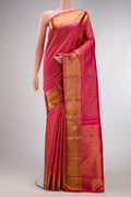 Pure Silk Pure Zari Pink Dual Tone Kanjivaram Saree with Zari Brocade on the body and Zari Border.  displayed on a mannequin