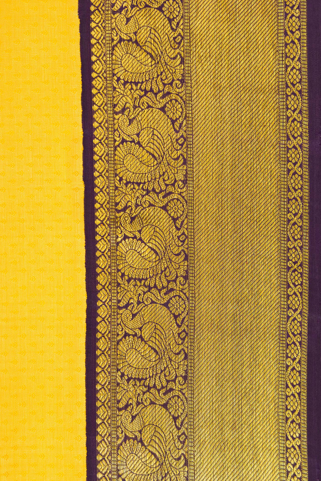 Border image of Yellow Dual Tone Kanjivaram Silk Saree with Jacquard design on the body and Zari Border. 