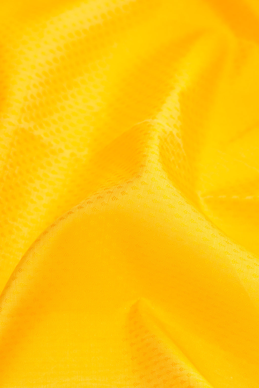 Close up of Yellow Dual Tone Kanjivaram Silk Saree with Jacquard design on the body and Zari Border.  displaying folds