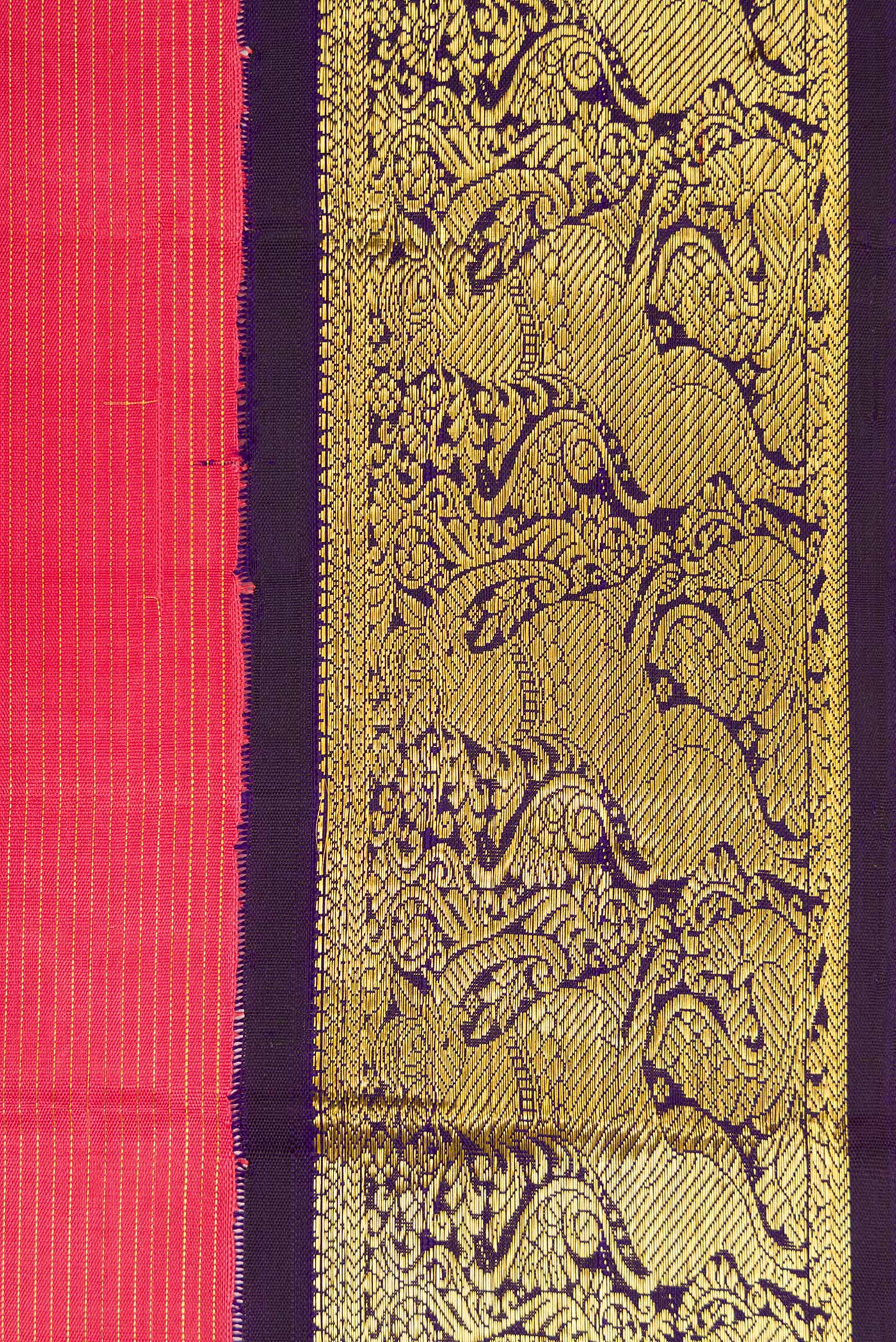 Border image of Pure Silk Pure Zari Pink Dual Tone Kanchipuram Nine Yards Saree with Stripes on the body and Zari Border. 