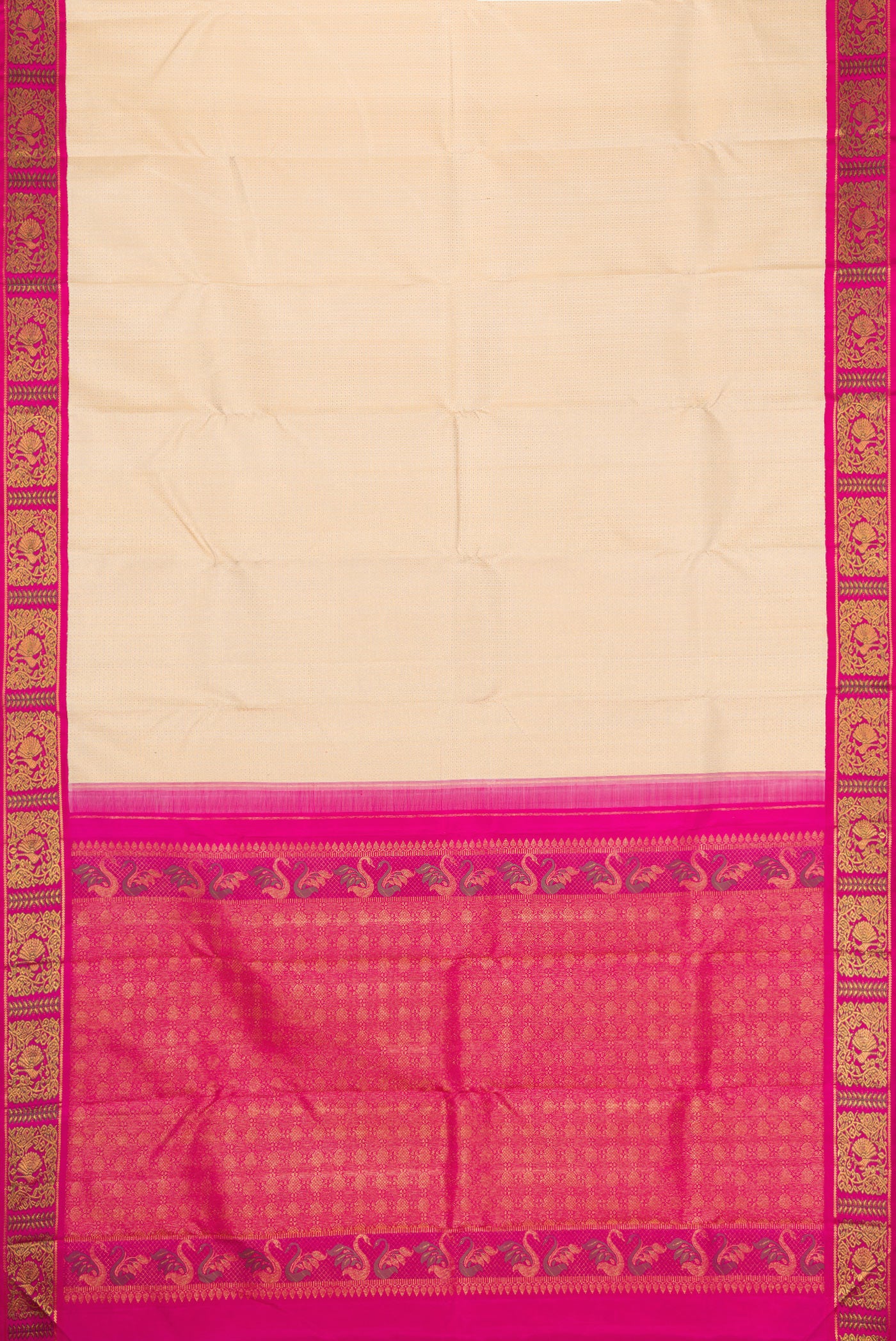 Flat view of Sandal Dual Tone Kanchipuram Silk Saree with Zari Brocade on the body and Fancy Border. 