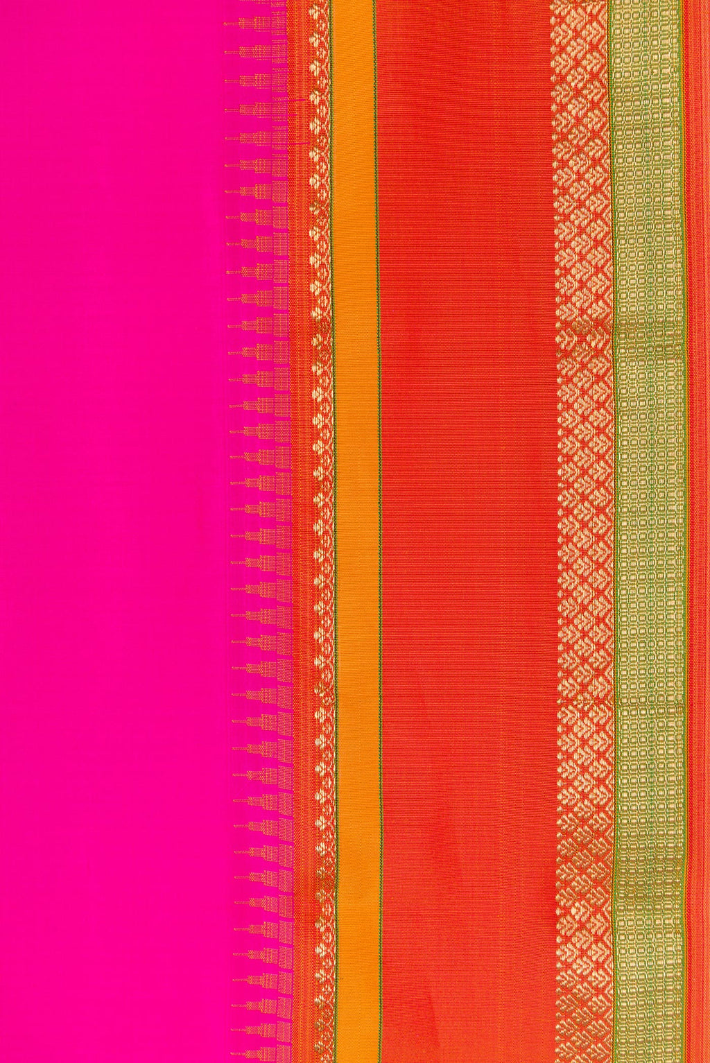 Border image of Pink Dual Tone Kanchipuram Silk Saree with Plain Body and Temple Border. 