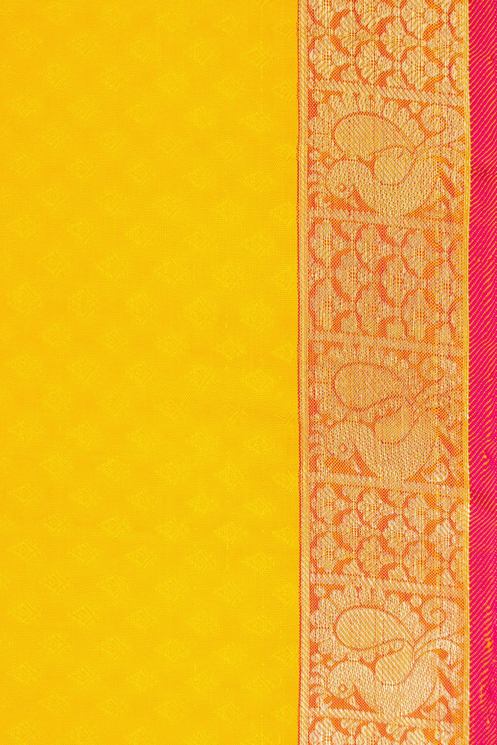 Border image of Yellow Dual Tone Kanjivaram Silk Saree with Jacquard design on the body and Zari Border. 