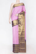 Pure Silk Pure Zari Pink Dual Tone Kanchipuram Saree Checked design on the body and Zari Border displayed on a mannequin